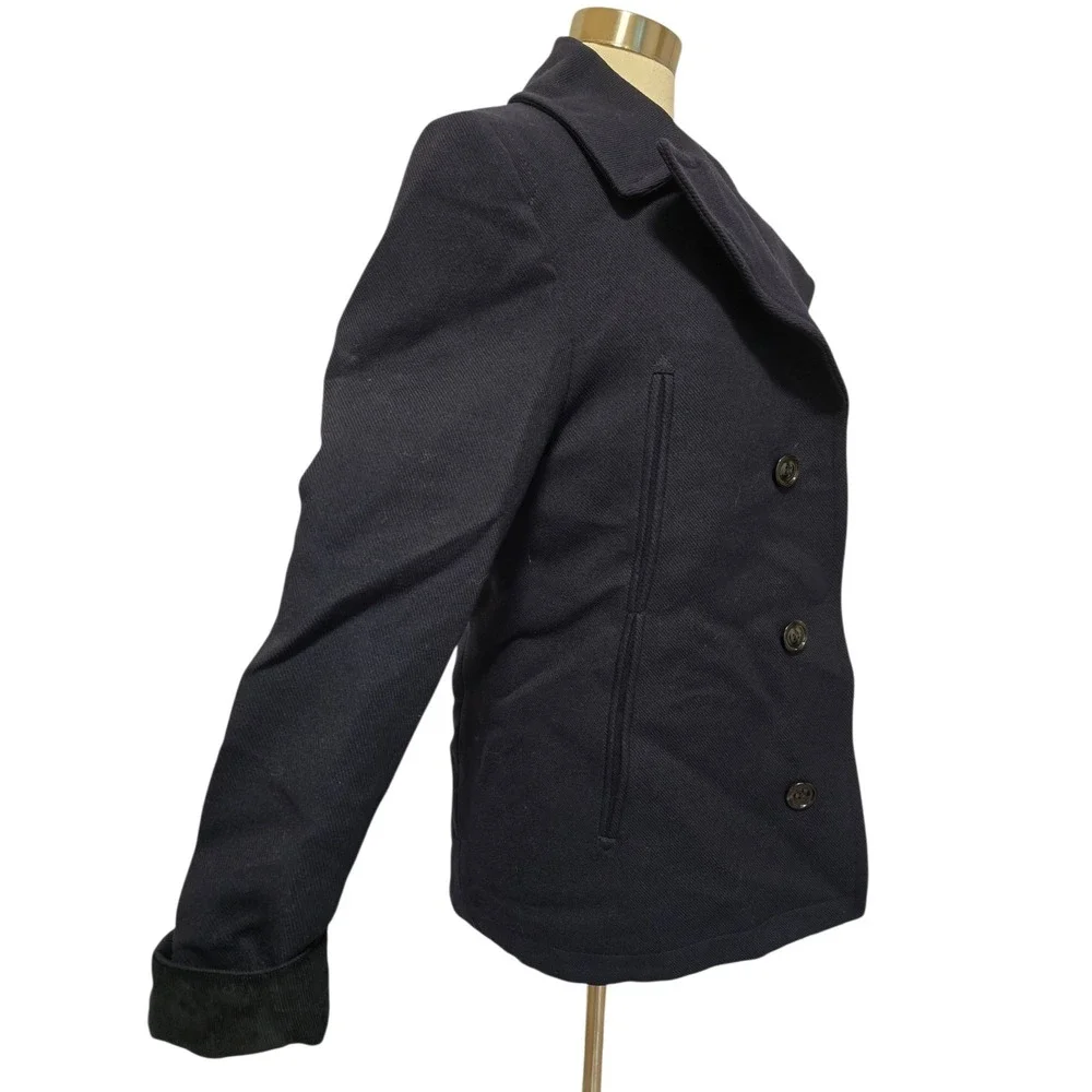Maison Margiela Mens Pea Coat Line 14‎ Navy Blue Contrast Corduroy Cuffs Size 50